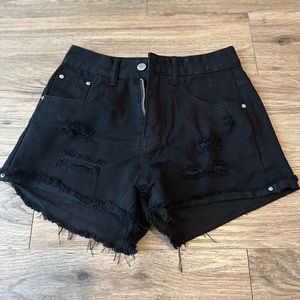 NEW black ripped high waist denim short. Size S